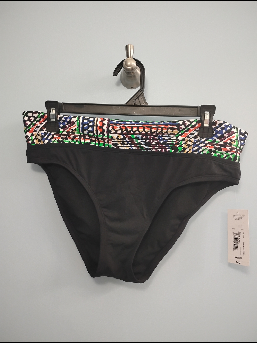 NWT Anna Black Bikini Bottom with Multicolor Printed Waistband Size Medium